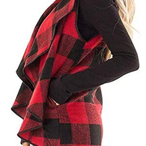 Red plaid waterfall vest